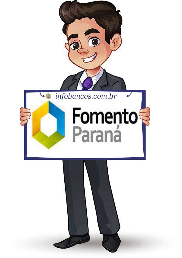 Foto do logotipo do AGÊNCIA DE FOMENTO DO PARANÁ S.A. dentro de um quadro com um rapaz o segurando