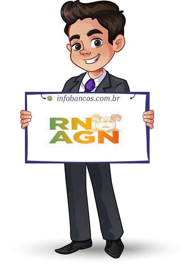 Foto do logotipo do AGENCIA DE FOMENTO DO RIO GRANDE DO NORTE S.A. dentro de um quadro com um rapaz o segurando