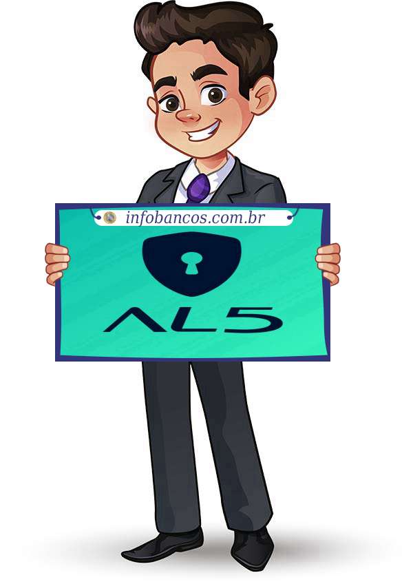 Foto do logotipo do AL5 S.A. CRÉDITO, FINANCIAMENTO E INVESTIMENTO dentro de um quadro com um rapaz o segurando