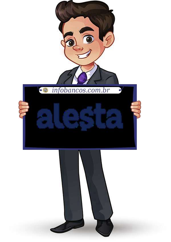 Foto do logotipo do ALESTA SOCIEDADE DE CREDITO DIRETO S.A. dentro de um quadro com um rapaz o segurando