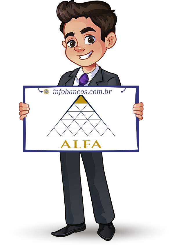 Foto do logotipo do ALFA ARRENDAMENTO MERCANTIL S.A. dentro de um quadro com um rapaz o segurando