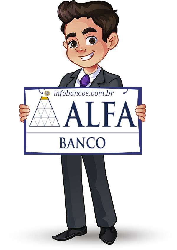Foto do logotipo do ALFA CORRETORA DE CAMBIO E VALORES MOBILIARIOS S.A. dentro de um quadro com um rapaz o segurando