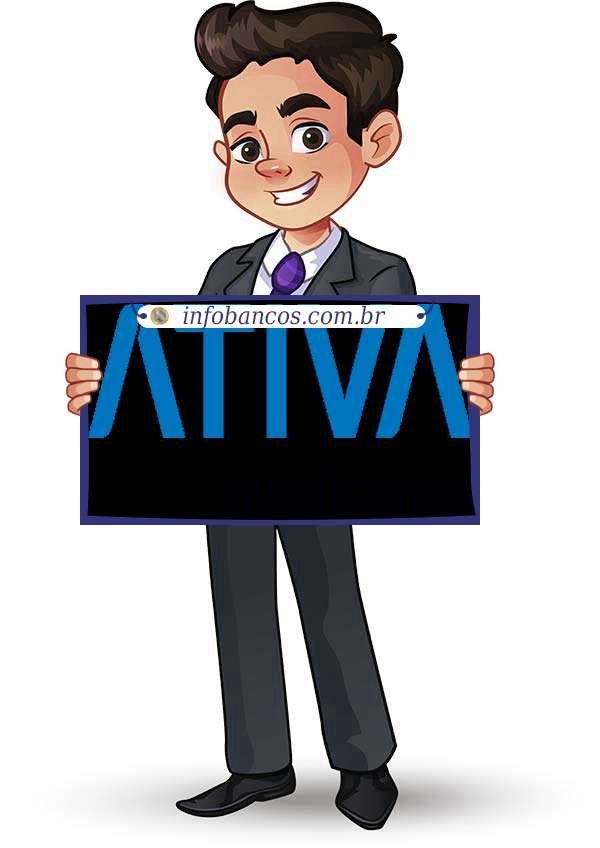 Foto do logotipo do ATIVA INVESTIMENTOS S.A. CORRETORA DE TÍTULOS, CÂMBIO E VALORES dentro de um quadro com um rapaz o segurando