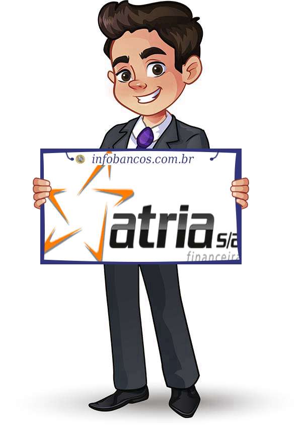 Foto do logotipo do ATRIA S.A.- CRÉDITO, FINANCIAMENTO E INVESTIMENTO dentro de um quadro com um rapaz o segurando