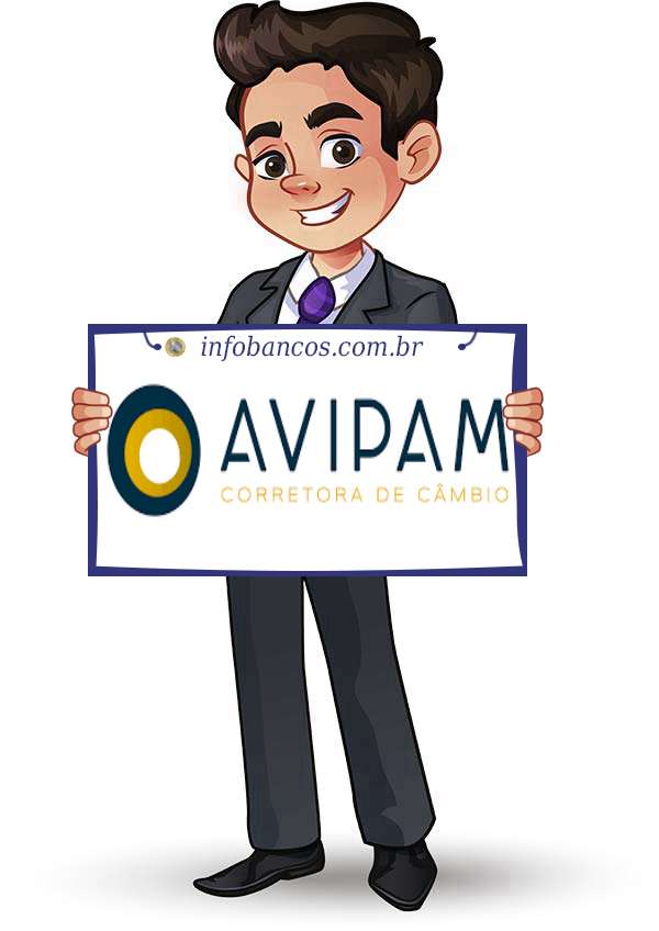 Foto do logotipo do AVIPAM CORRETORA DE CAMBIO LTDA dentro de um quadro com um rapaz o segurando