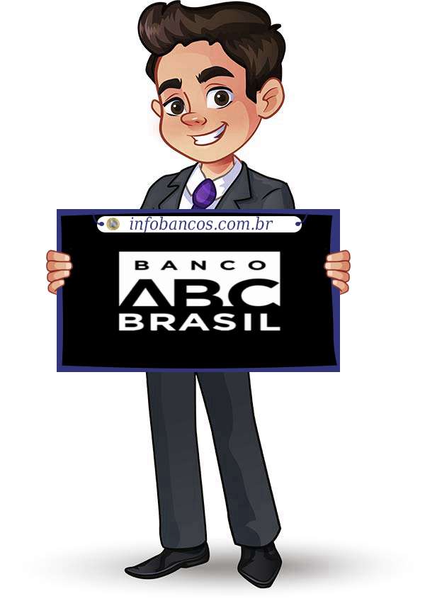 Foto do logotipo do BANCO ABC BRASIL S.A. dentro de um quadro com um rapaz o segurando