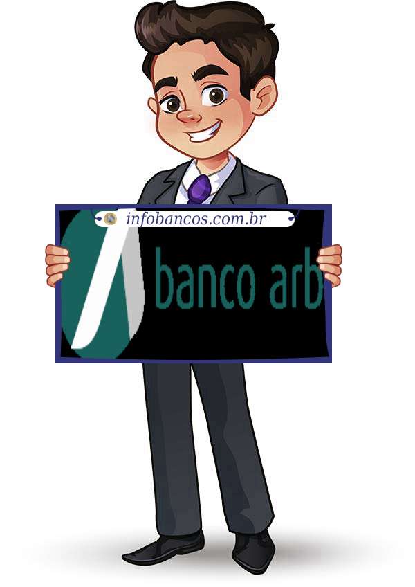 Foto do logotipo do BANCO ARBI S.A. dentro de um quadro com um rapaz o segurando