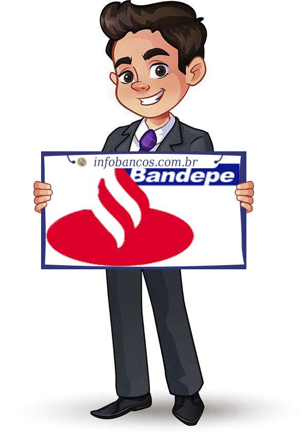 Foto do logotipo do BANCO BANDEPE S.A. dentro de um quadro com um rapaz o segurando