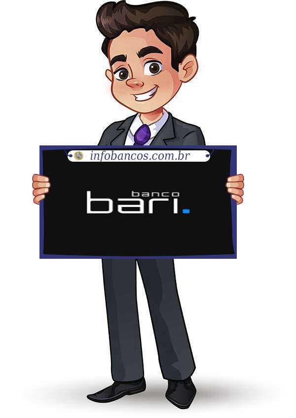 Foto do logotipo do BANCO BARI DE INVESTIMENTOS E FINANCIAMENTOS S.A. dentro de um quadro com um rapaz o segurando