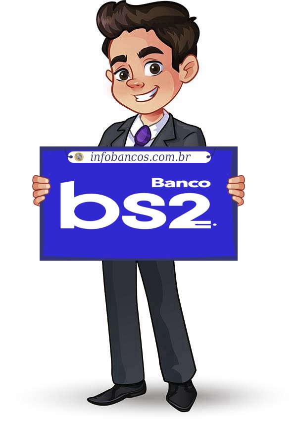 Foto do logotipo do BANCO BS2 S.A. dentro de um quadro com um rapaz o segurando