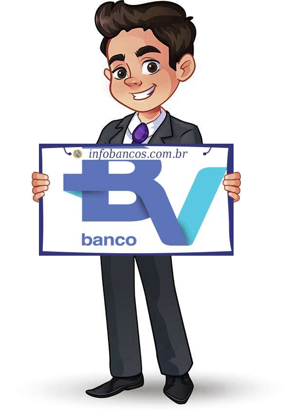 Foto do logotipo do BANCO BV S.A. dentro de um quadro com um rapaz o segurando