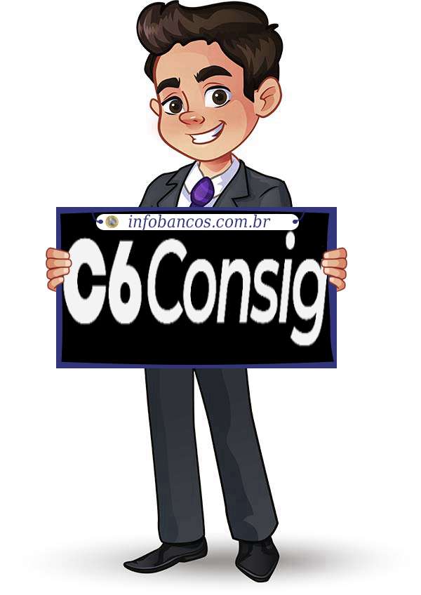 Foto do logotipo do BANCO C6 CONSIGNADO S.A. dentro de um quadro com um rapaz o segurando