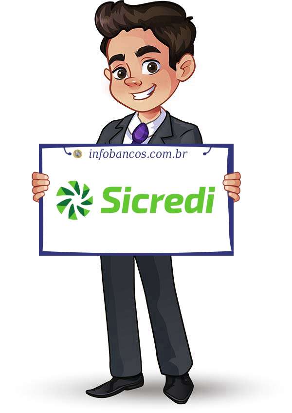 Foto do logotipo do BANCO COOPERATIVO SICREDI S.A. dentro de um quadro com um rapaz o segurando