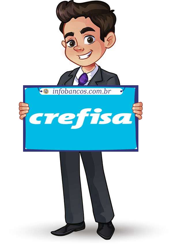 Foto do logotipo do BANCO CREFISA S.A. dentro de um quadro com um rapaz o segurando
