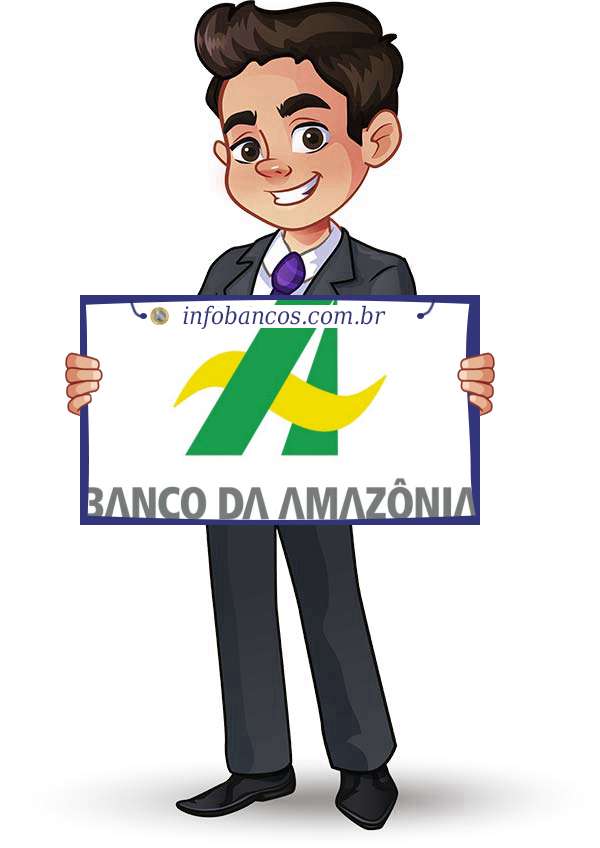Foto do logotipo do BANCO DA AMAZONIA S.A. dentro de um quadro com um rapaz o segurando
