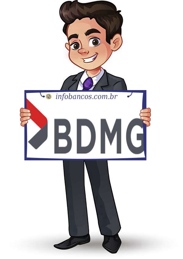 Foto do logotipo do BANCO DE DESENVOLVIMENTO DE MINAS GERAIS S.A.-BDMG dentro de um quadro com um rapaz o segurando