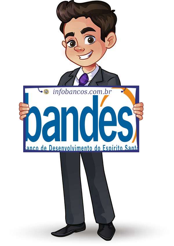 Foto do logotipo do BANCO DE DESENVOLVIMENTO DO ESPIRITO SANTO S.A. dentro de um quadro com um rapaz o segurando