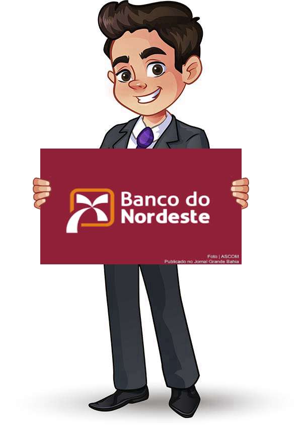Foto do logotipo do BANCO DO NORDESTE DO BRASIL S.A. dentro de um quadro com um rapaz o segurando