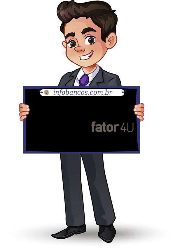Foto do logotipo do BANCO FATOR S.A. dentro de um quadro com um rapaz o segurando