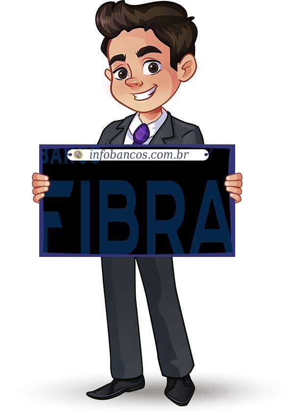 Foto do logotipo do BANCO FIBRA S.A. dentro de um quadro com um rapaz o segurando