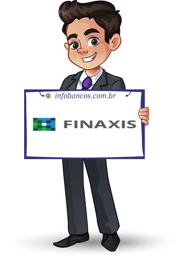 Foto do logotipo do BANCO FINAXIS S.A. dentro de um quadro com um rapaz o segurando