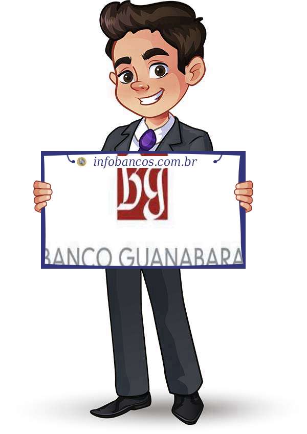 Foto do logotipo do BANCO GUANABARA S.A. dentro de um quadro com um rapaz o segurando