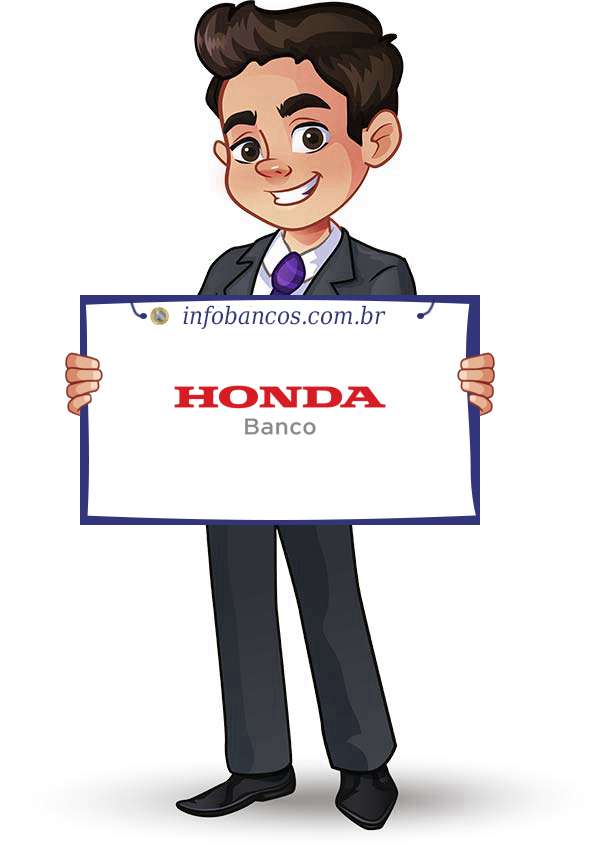 Foto do logotipo do BANCO HONDA S.A. dentro de um quadro com um rapaz o segurando