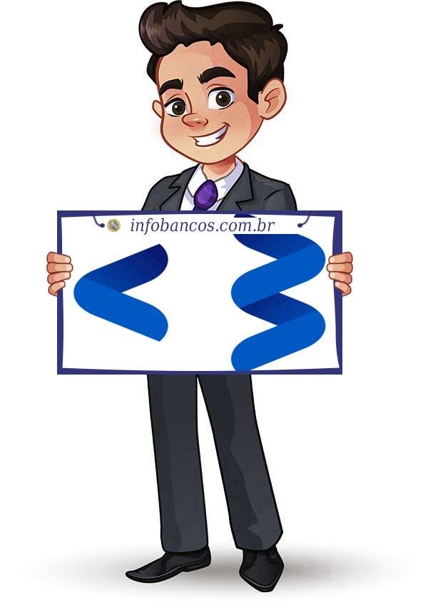 Foto do logotipo do BANCO INDUSCRED DE INVESTIMENTO S.A. dentro de um quadro com um rapaz o segurando
