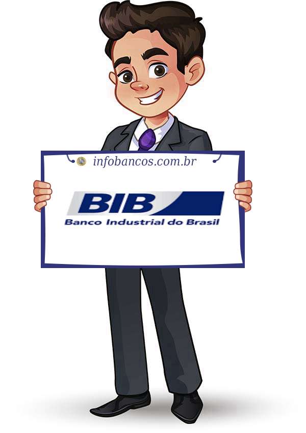 Foto do logotipo do BANCO INDUSTRIAL DO BRASIL S.A. dentro de um quadro com um rapaz o segurando