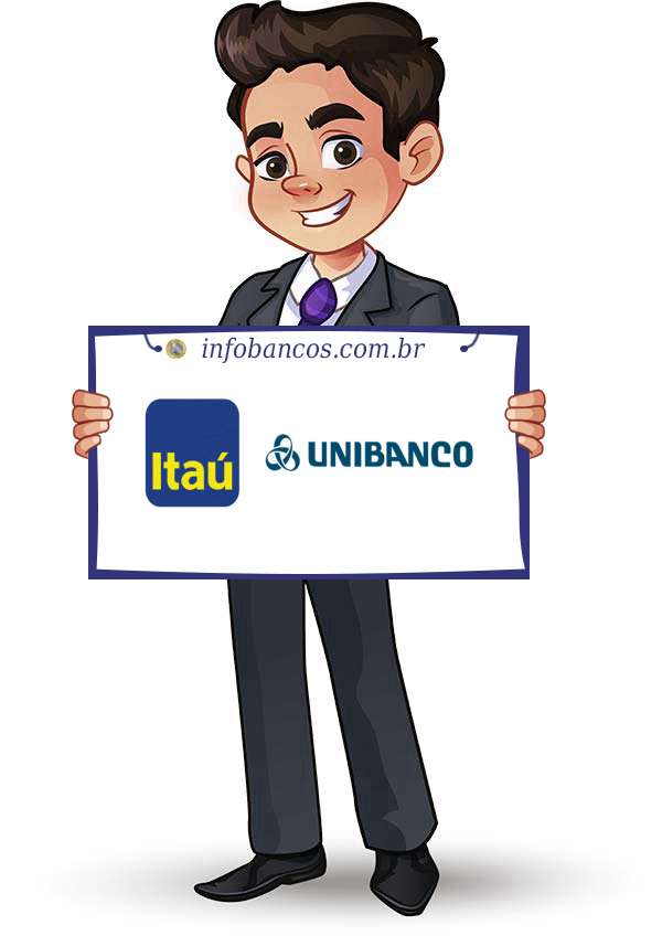 Foto do logotipo do BANCO INVESTCRED UNIBANCO S.A. dentro de um quadro com um rapaz o segurando