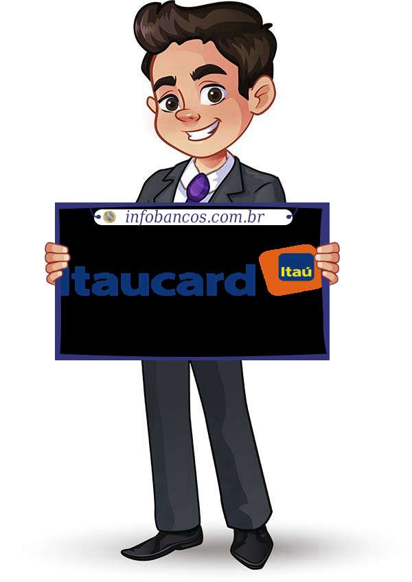 Foto do logotipo do BANCO ITAUCARD S.A. dentro de um quadro com um rapaz o segurando