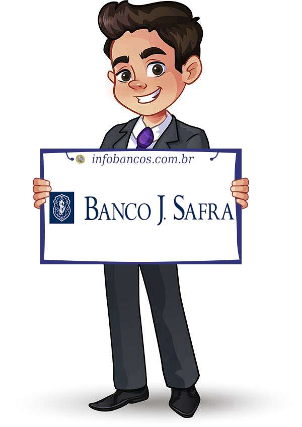 Foto do logotipo do BANCO J. SAFRA S.A. dentro de um quadro com um rapaz o segurando