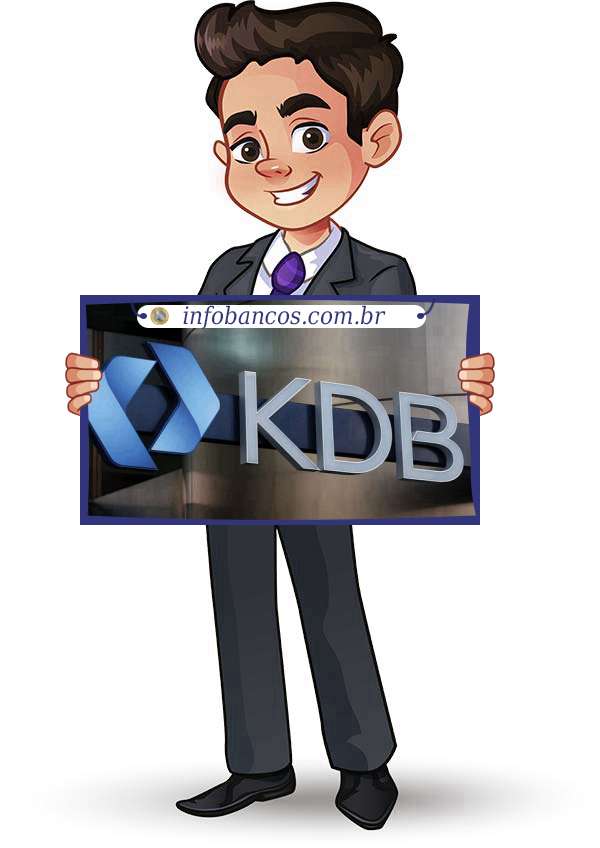 Foto do logotipo do BANCO KDB DO BRASIL S.A. dentro de um quadro com um rapaz o segurando