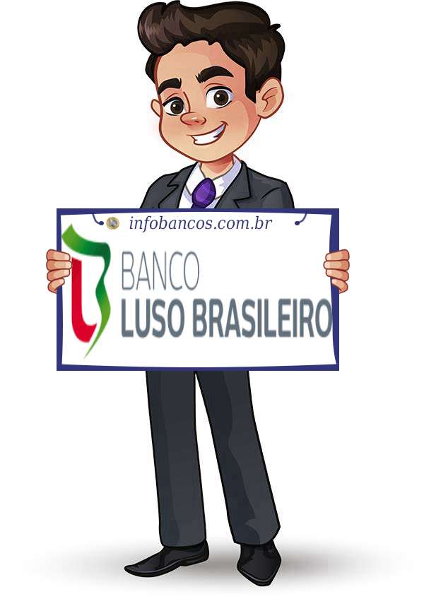 Foto do logotipo do BANCO LUSO BRASILEIRO S.A. dentro de um quadro com um rapaz o segurando