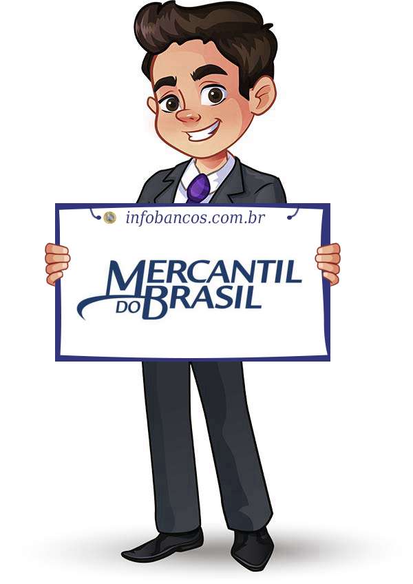 Foto do logotipo do BANCO MERCANTIL DO BRASIL S.A. dentro de um quadro com um rapaz o segurando