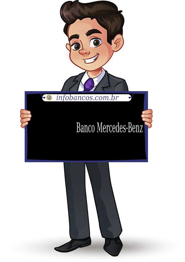 Foto do logotipo do BANCO MERCEDES-BENZ DO BRASIL S.A. dentro de um quadro com um rapaz o segurando