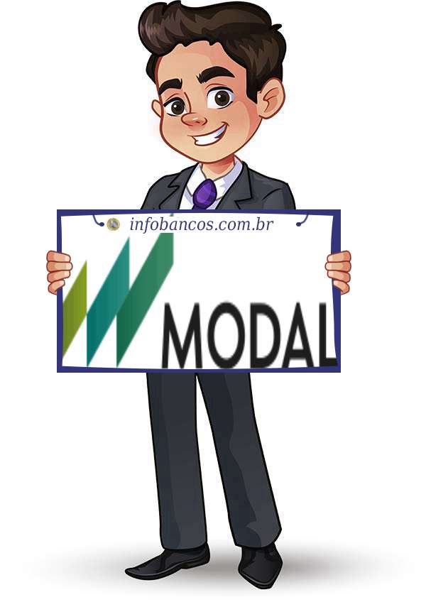 Foto do logotipo do BANCO MODAL S.A. dentro de um quadro com um rapaz o segurando