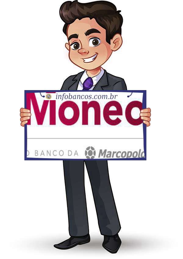 Foto do logotipo do BANCO MONEO S.A. dentro de um quadro com um rapaz o segurando