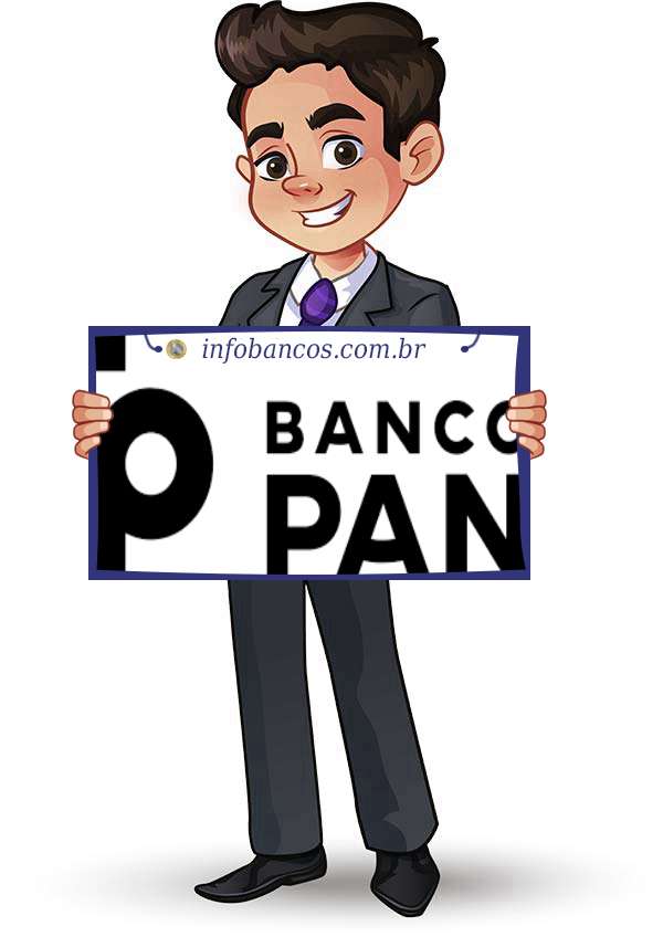 Foto do logotipo do BANCO PAN S.A. dentro de um quadro com um rapaz o segurando