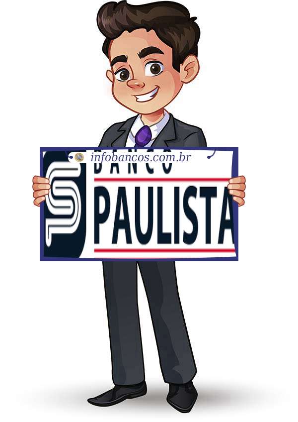 Foto do logotipo do BANCO PAULISTA S.A. dentro de um quadro com um rapaz o segurando