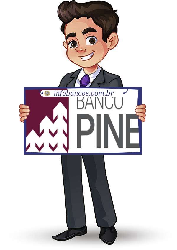 Foto do logotipo do BANCO PINE S.A. dentro de um quadro com um rapaz o segurando
