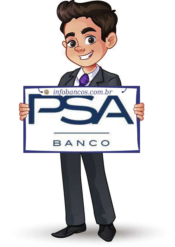 Foto do logotipo do BANCO PSA FINANCE BRASIL S.A. dentro de um quadro com um rapaz o segurando