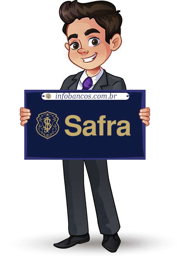 Foto do logotipo do BANCO SAFRA S.A. dentro de um quadro com um rapaz o segurando