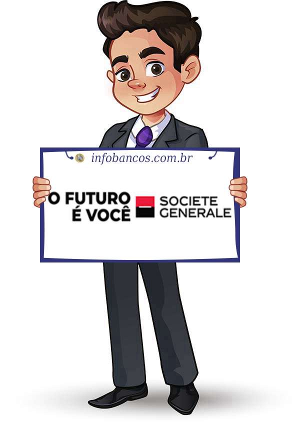 Foto do logotipo do BANCO SOCIETE GENERALE BRASIL S.A. dentro de um quadro com um rapaz o segurando