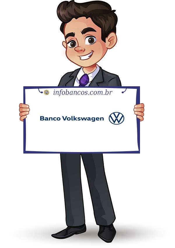 Foto do logotipo do BANCO VOLKSWAGEN S.A. dentro de um quadro com um rapaz o segurando