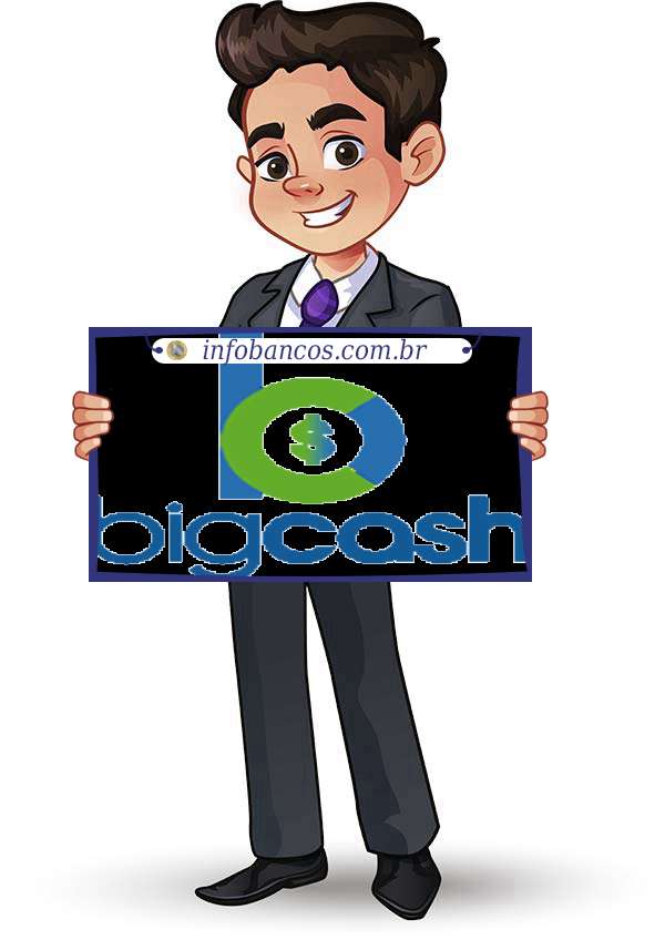 Foto do logotipo do BIGCASH SOCIEDADE DE CREDITO DIRETO S.A. dentro de um quadro com um rapaz o segurando