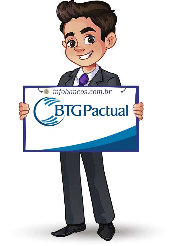 Foto do logotipo do BTG PACTUAL CORRETORA DE TÍTULOS E VALORES MOBILIÁRIOS S.A. dentro de um quadro com um rapaz o segurando