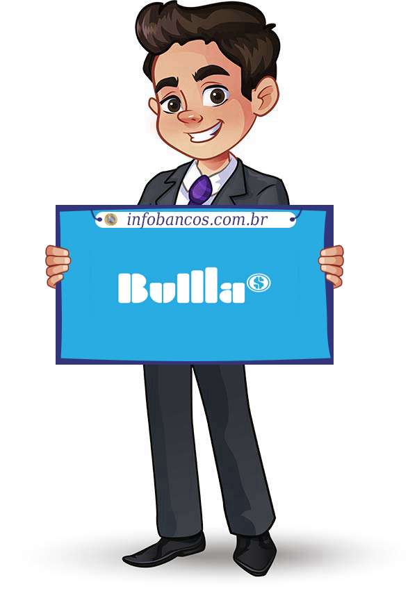 Foto do logotipo do BULLLA SOCIEDADE DE EMPRÉSTIMO ENTRE PESSOAS S.A. dentro de um quadro com um rapaz o segurando