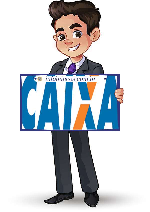 Foto do logotipo do CAIXA ECONOMICA FEDERAL dentro de um quadro com um rapaz o segurando