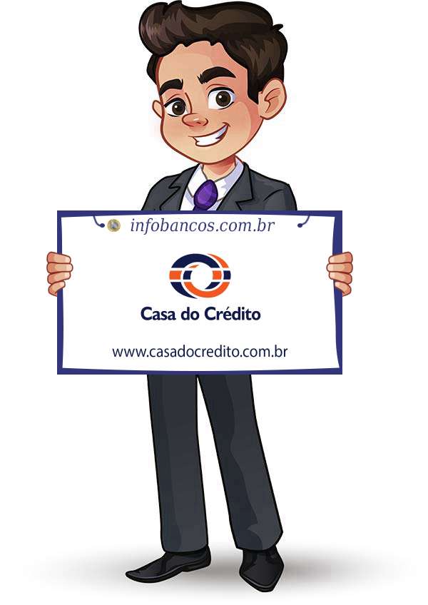 Foto do logotipo do CASA DO CRÉDITO S.A. SOCIEDADE DE CRÉDITO AO MICROEMPREENDEDOR dentro de um quadro com um rapaz o segurando